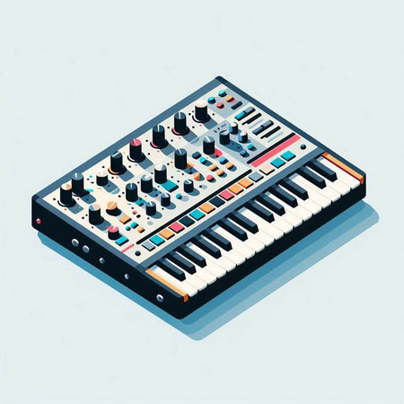 Vector isometric illustration of a synthesizer with buttons and knobsのイラスト素材