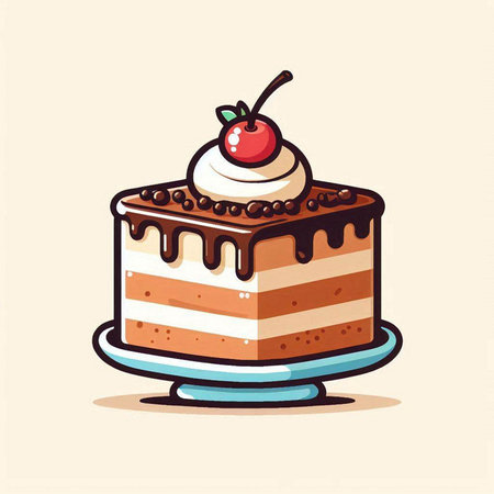 Illustration of a chocolate cake with cherry on top, vector illustrationのイラスト素材