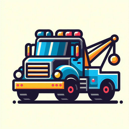 Vector illustration of a tow truck with a crane on a white background.のイラスト素材