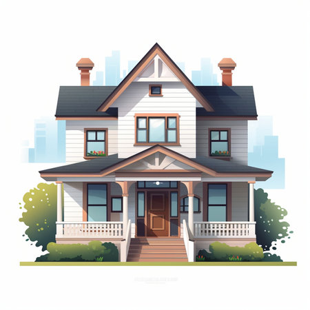 Vector illustration of a country house on a white background. Cartoon style.のイラスト素材
