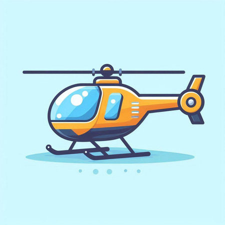 Helicopter flat vector illustration. Cartoon helicopter isolated on blue background.のイラスト素材