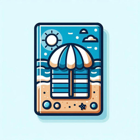 Vector illustration of a summer beach icon in cartoon style isolated on blue backgroundのイラスト素材