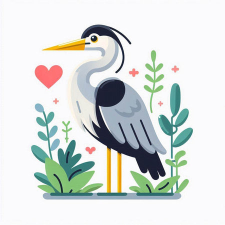 Cute stork in the garden. Vector illustration on white background.のイラスト素材