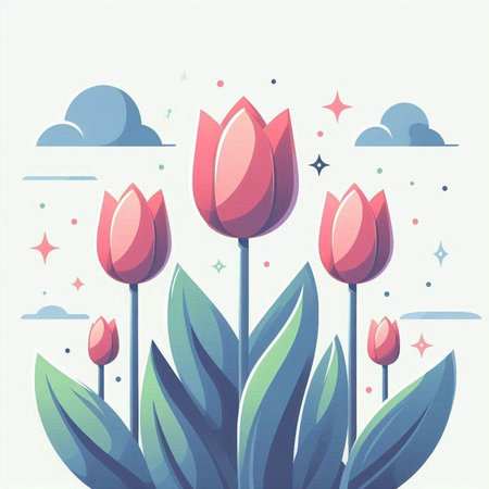 Tulip flower vector illustration. Spring season floral background with tulips.のイラスト素材