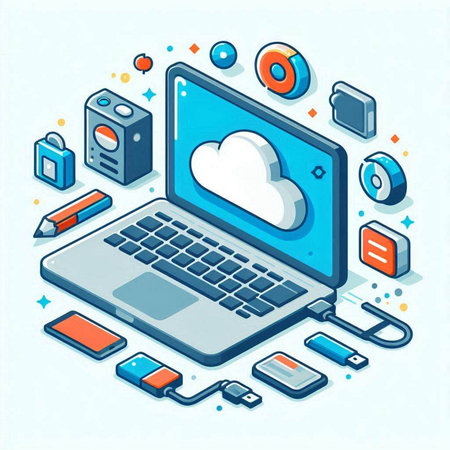 Flat 3d isometric concept of cloud computing. Vector illustrationのイラスト素材