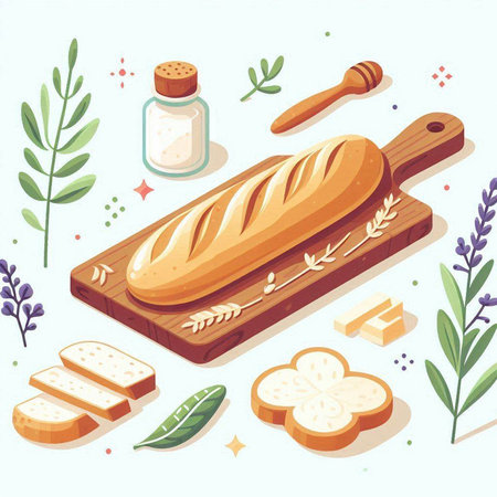 Bread and bakery products. Vector illustration in flat cartoon style.のイラスト素材
