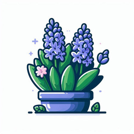 Flowerpot with hyacinths. Vector illustration in flat styleのイラスト素材