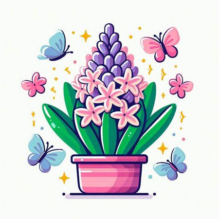 Flowering hyacinth in a pot. Vector illustration.のイラスト素材