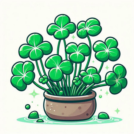 Illustration of a green clover plant in a pot - vectorのイラスト素材