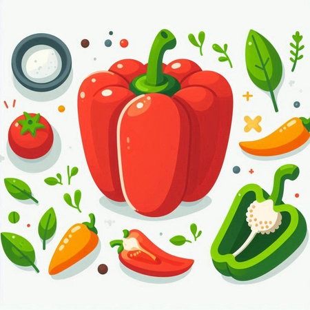 Vector illustration of paprika. Red bell pepper. Vegetarian food.のイラスト素材