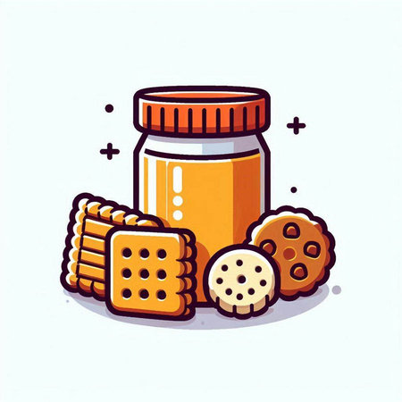 Jar of honey and cookies. Vector illustration in doodle style.のイラスト素材