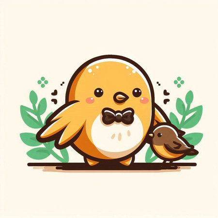 Illustration of a cute easter chick with a little bird.のイラスト素材