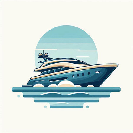 Yacht on the water. Vector illustration in a flat style.のイラスト素材