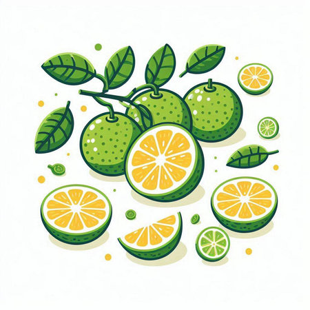 Citrus fruits vector illustration. Orange, lime, lemon.のイラスト素材
