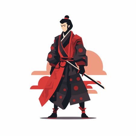 Japanese woman in kimono with katana sword. Vector illustrationのイラスト素材