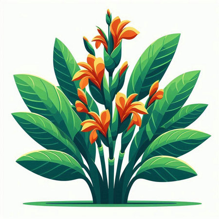 Illustration of a green plant with orange flowers and leaves on a white backgroundのイラスト素材