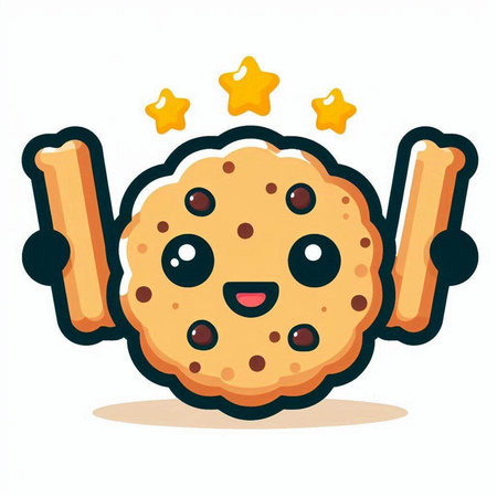 Cute Chocolate Chip Cookie Mascot Character with Cinnamon and Starのイラスト素材