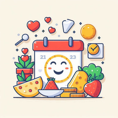 Calendar with healthy food. Vector illustration in flat cartoon style.のイラスト素材