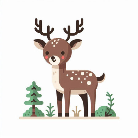 Cute deer with antlers. Vector illustration in flat style.のイラスト素材