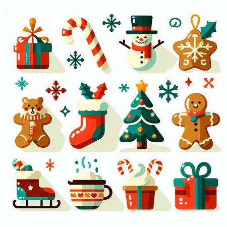 Set of christmas icons in flat design style. Vector illustration.のイラスト素材