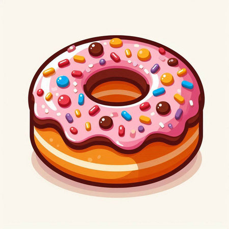 Donut with pink glaze and sprinkles. Vector illustration.のイラスト素材