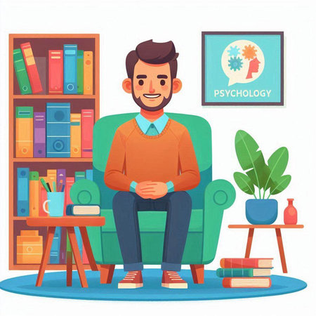 Man sitting in armchair at home. Vector illustration in cartoon styleのイラスト素材