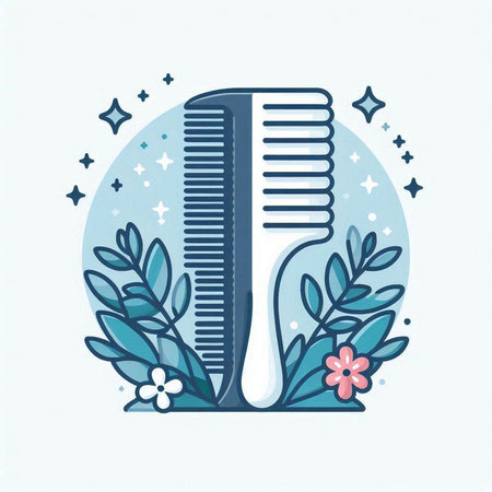 Vector illustration of combs with leaves and flowers in flat style.のイラスト素材