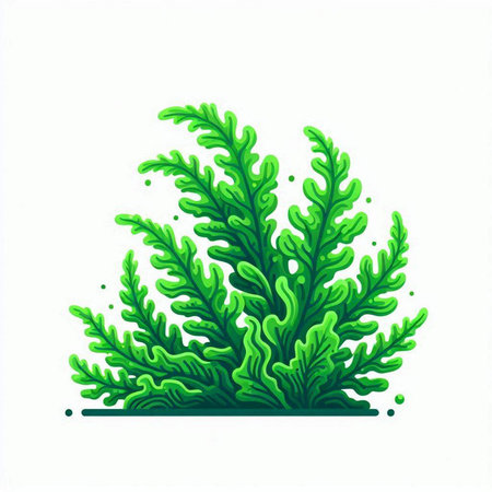 Green seaweed isolated on white background. Underwater plant vector illustration.のイラスト素材