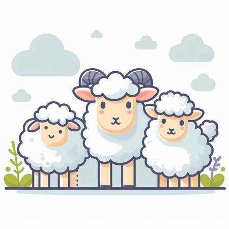 Cartoon funny sheeps. Vector illustration of cute sheeps.のイラスト素材