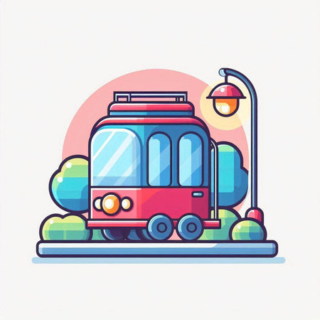 Modern colorful vector illustration of a train on the road. Flat designのイラスト素材