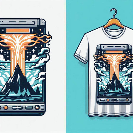 T-shirt design with the image of a thunderstorm in the skyのイラスト素材