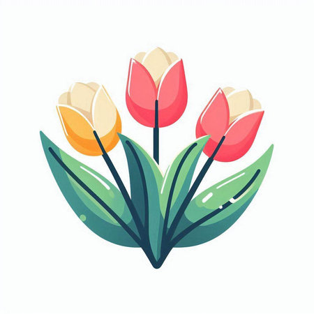 Bouquet of tulips on a white background. Vector illustration.のイラスト素材