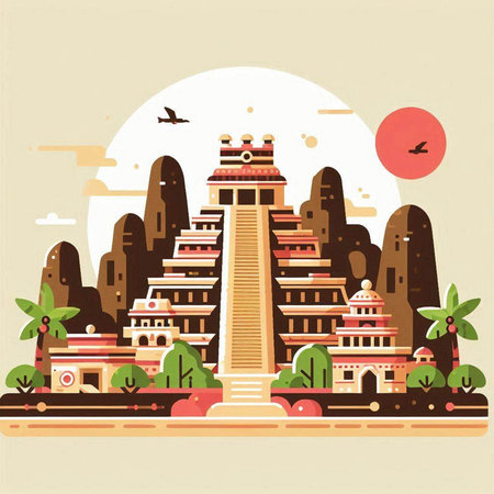 Thailand ancient city in flat style. Vector illustration, EPS 10のイラスト素材