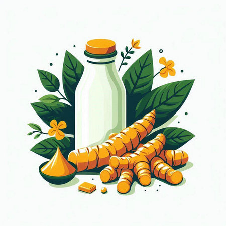Ginger root, honey and leaves. Vector illustration in cartoon style.のイラスト素材
