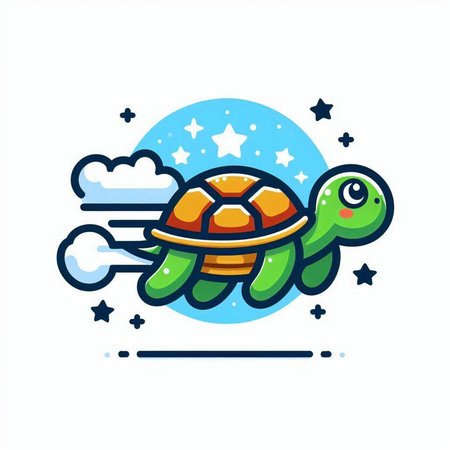 Cute cartoon turtle and clouds. Vector illustration on white background.のイラスト素材