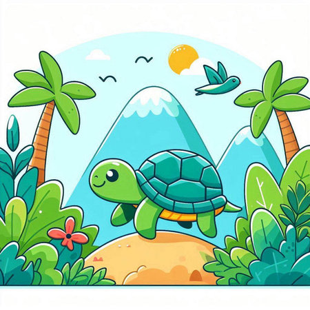 Turtle on the island. Vector illustration of a turtle on the island.のイラスト素材