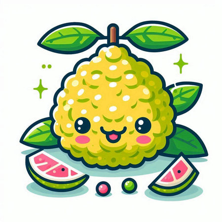 kawaii kaffir lime fruit character vector illustration cartoon styleのイラスト素材
