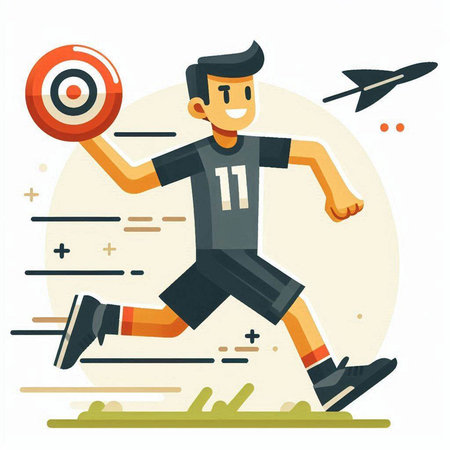 Cartoon man playing football. Vector illustration in flat design style.のイラスト素材