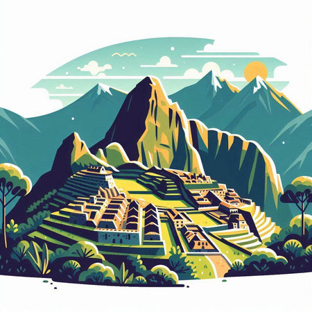 Machu Picchu, Peru, South America. Vector illustration.のイラスト素材
