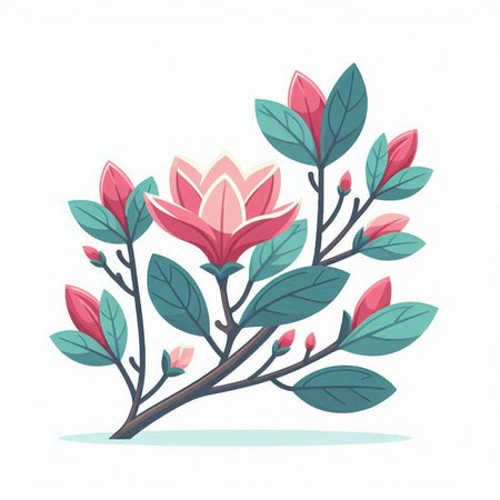 Flower branch with pink flowers. Vector illustration isolated on white background.のイラスト素材
