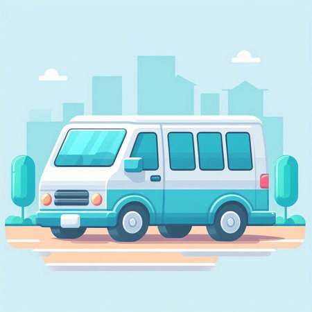 Van on the road. Vector illustration in flat cartoon style. Transportation concept.のイラスト素材