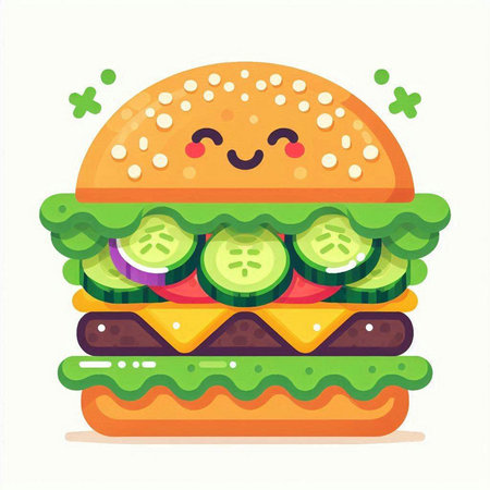 Cute funny hamburger. Vector illustration in flat cartoon style.のイラスト素材