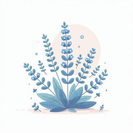 Beautiful vector illustration with blue flowers on a white background. Flat style.のイラスト素材