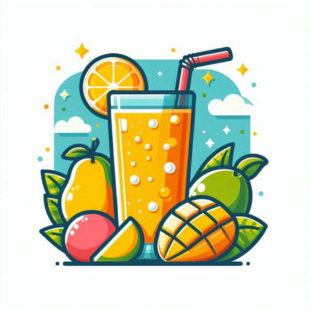 Fruit juice. Vector illustration of a glass with a smoothie and a straw.のイラスト素材