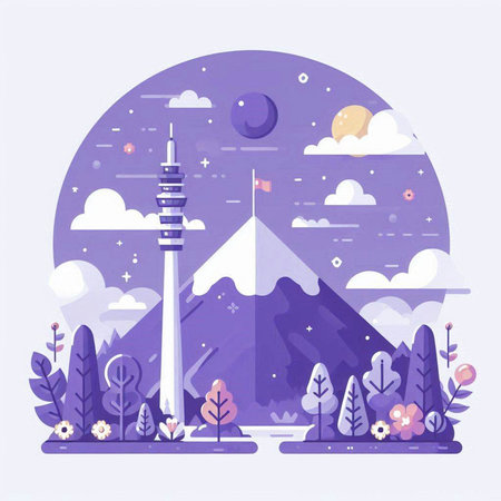 Vector illustration of a flat design of a modern city in a flat styleのイラスト素材