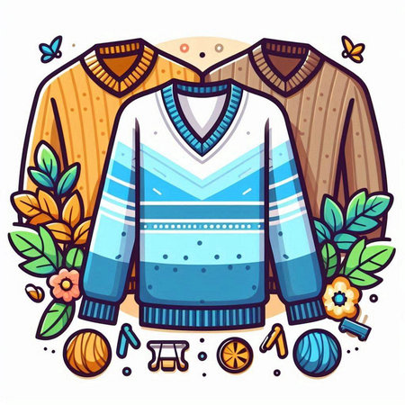 Knitted sweater. Colorful vector illustration in doodle style.のイラスト素材