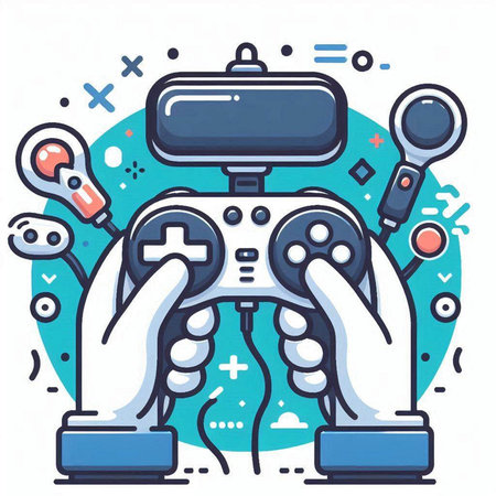 Game controller in hands. Modern thin line style vector illustration for web, site, advertising, banner, poster, board and print.のイラスト素材