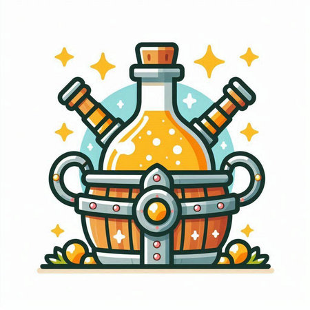 Bottle of olive oil in a wooden bucket. Vector illustration.のイラスト素材
