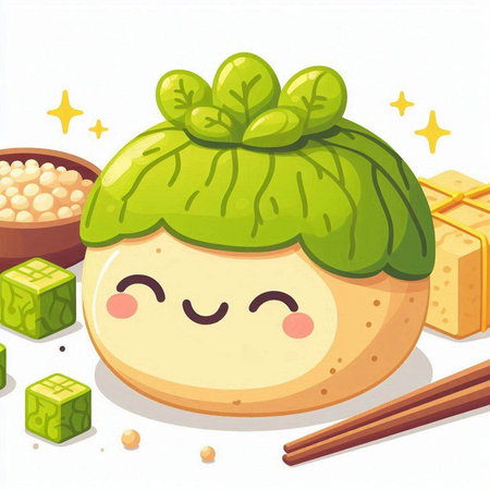 Illustration of a Smiling Dumpling with Chopsticks and Sushiのイラスト素材