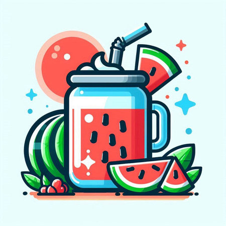 Watermelon smoothie in a jar. Vector illustration in flat styleのイラスト素材